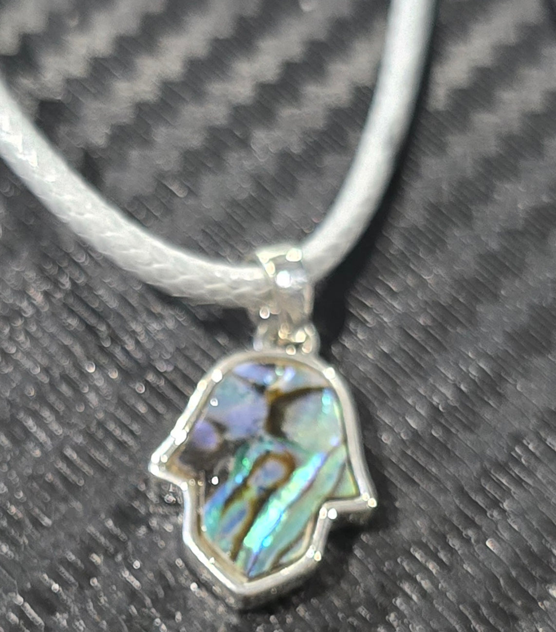 Abalone Shell Hamsa Pendant on Cord Necklace – Natural Shell Jewelry