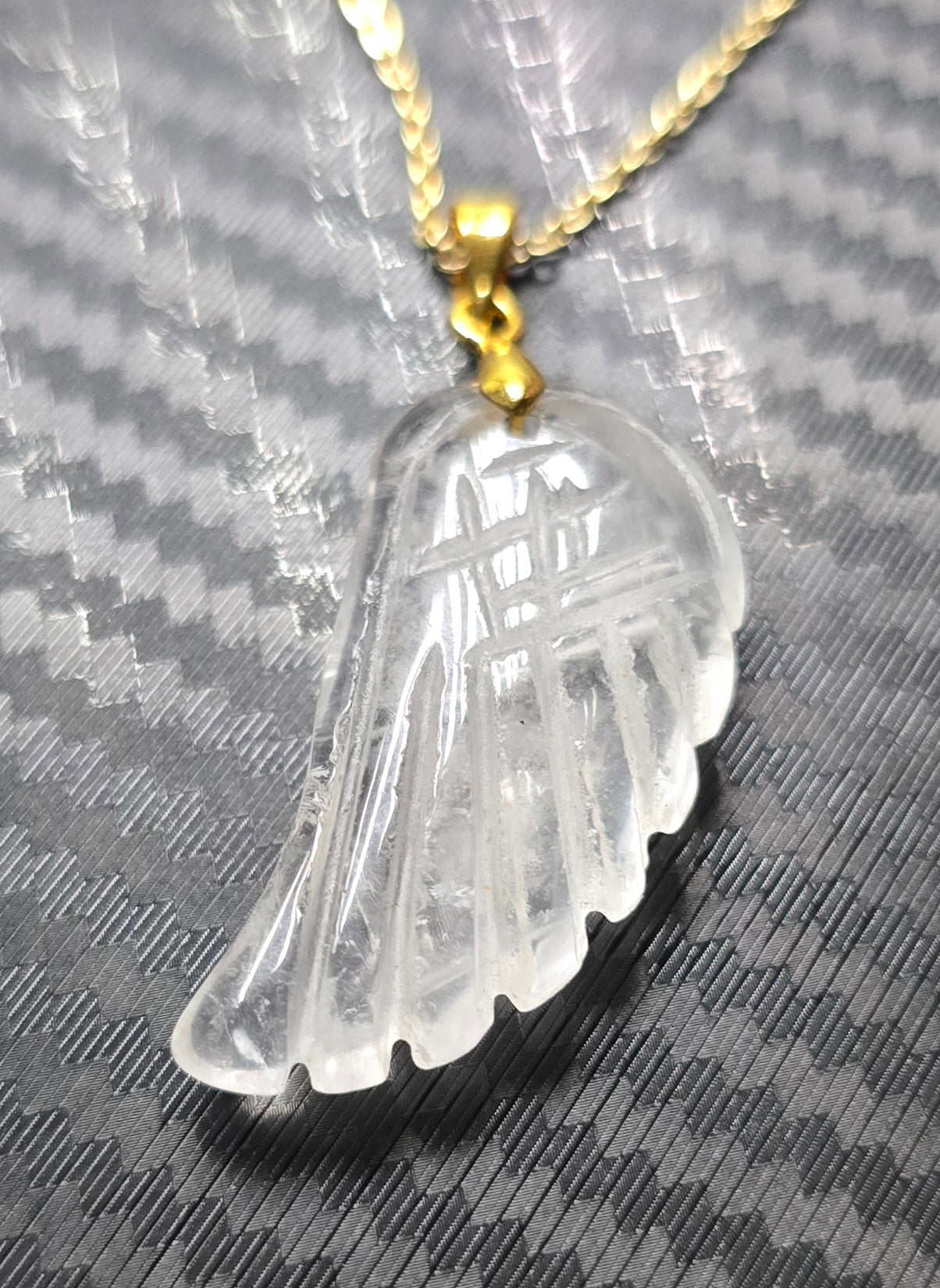 Angel Wing Pendant Necklace on Gold Finished Brass Chain – Natural Stone Jewelry