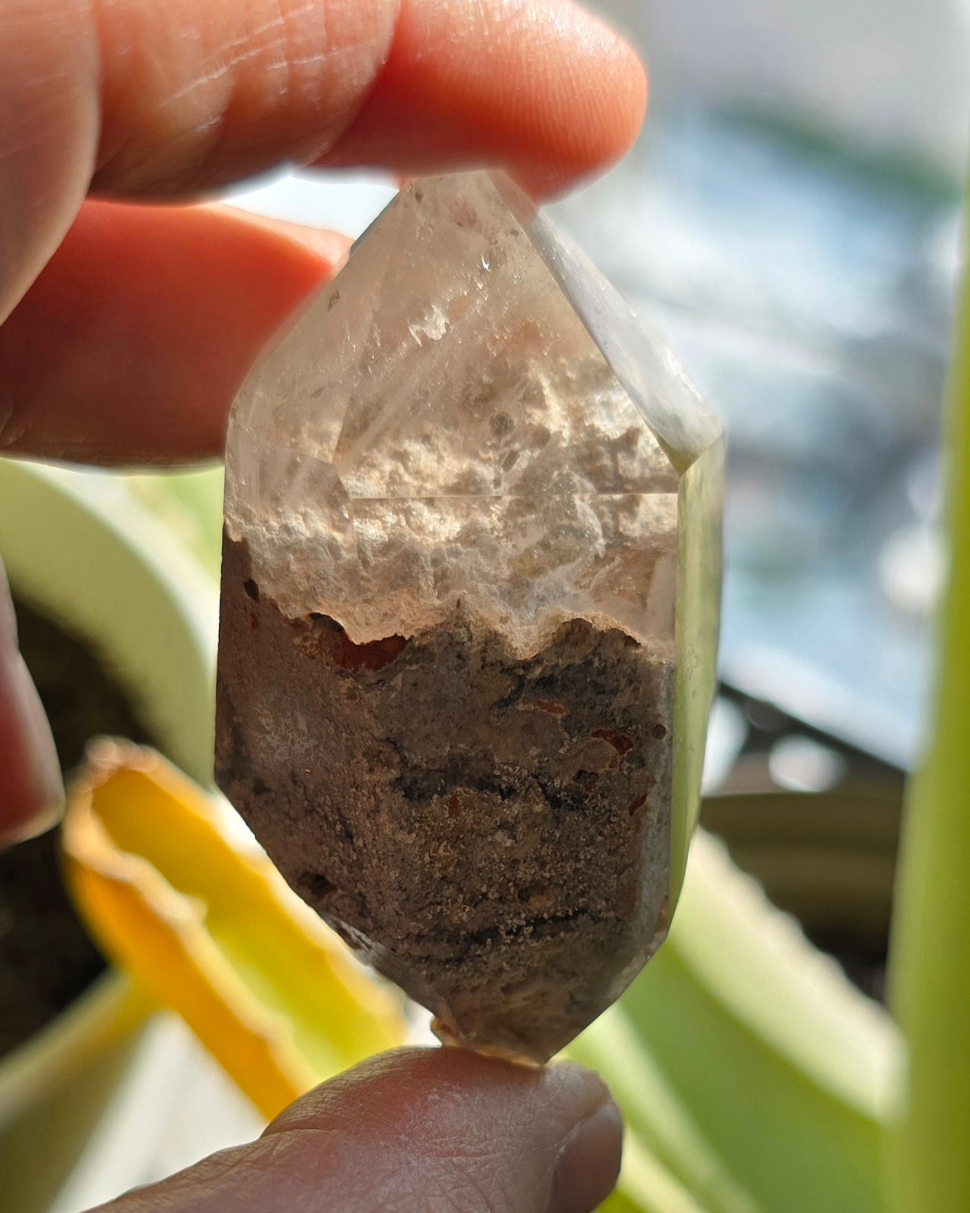 Close-up of polished Garden Quartz Free-Form Natural Lodolite Crystal