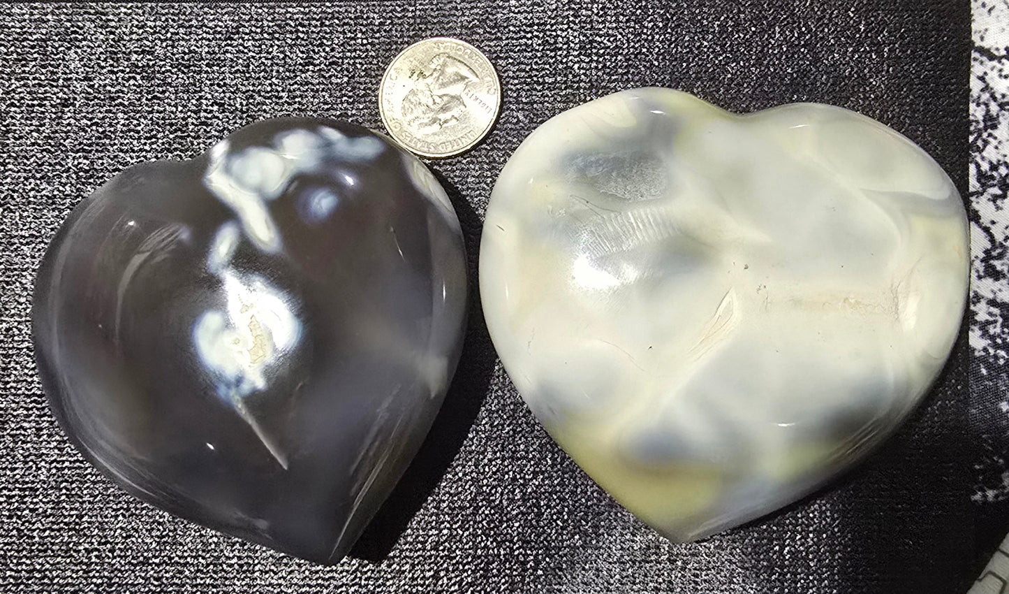 Orca Agate Heart Carvings – Polished Natural Agate