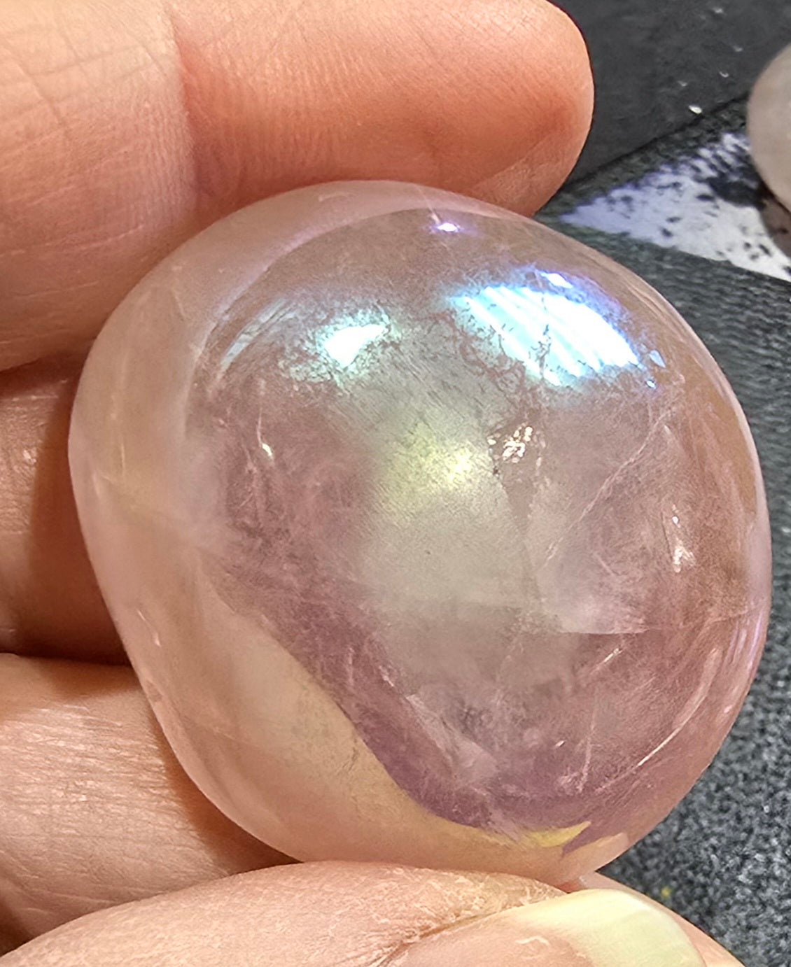 Aura Coated Rose Quartz Palmstones specimen