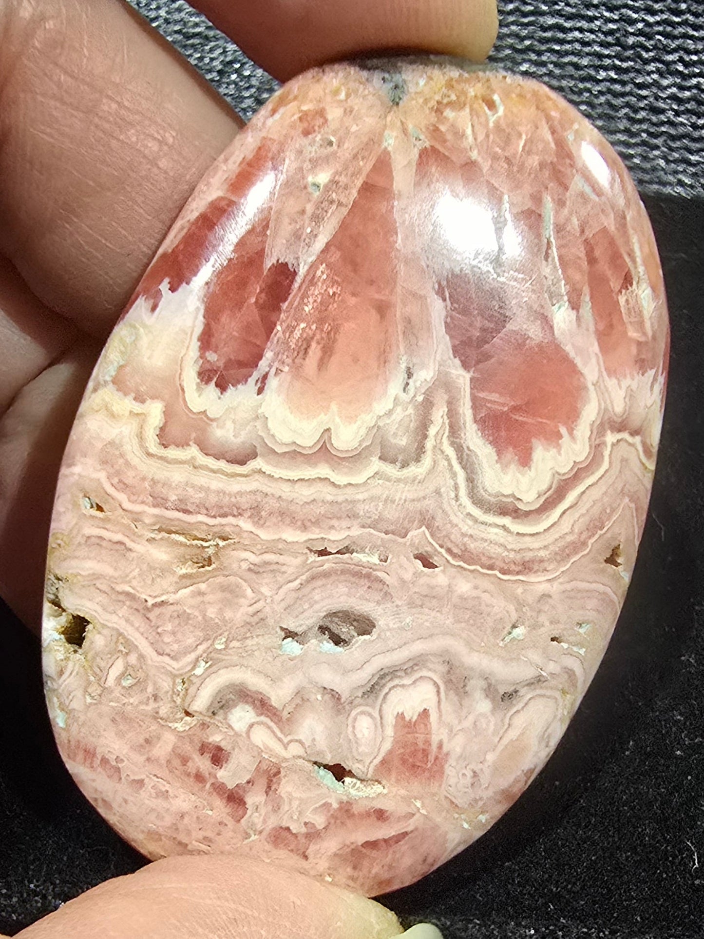 Rhodochrosite Palm Stones – Polished Natural Banded Crystal