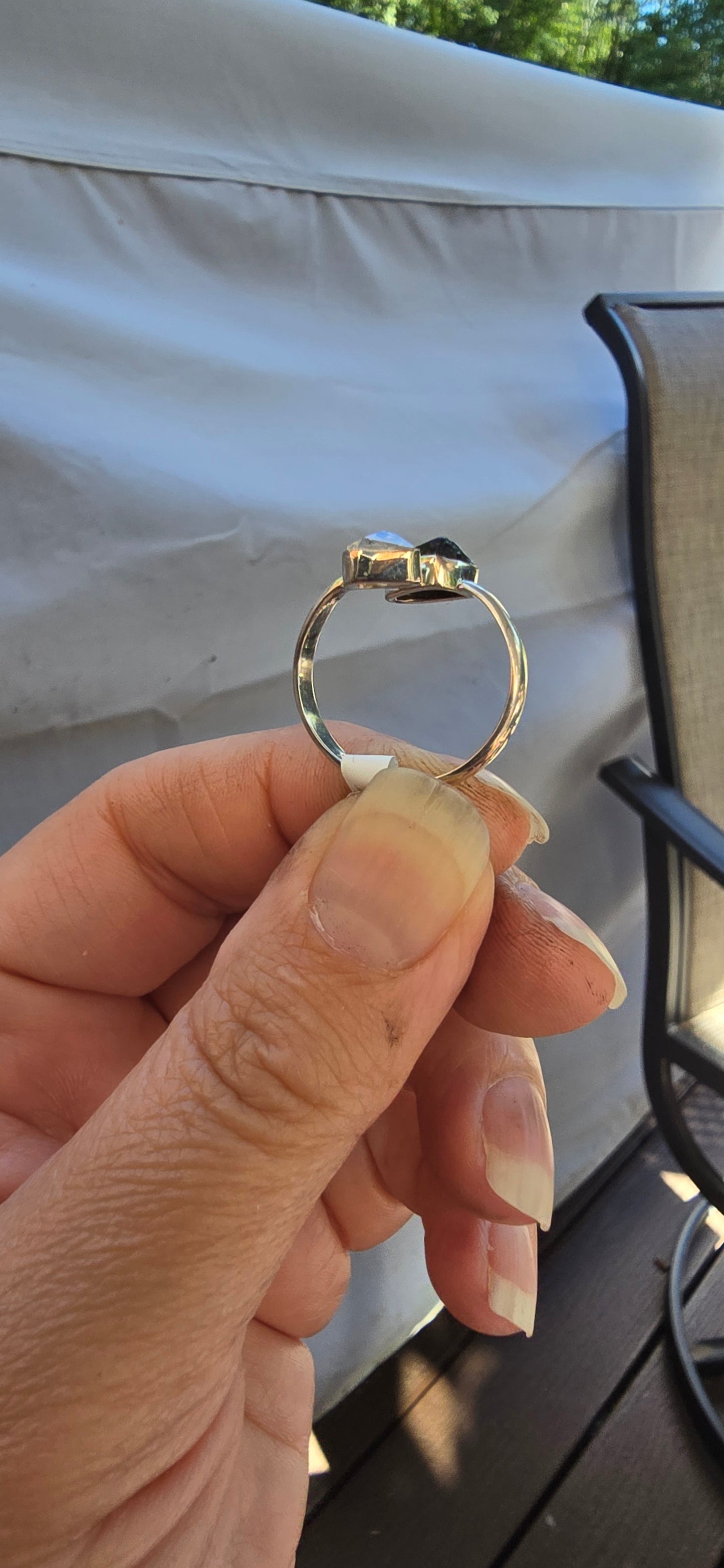 Adjustable Black Tourmaline and Herkimer ring.