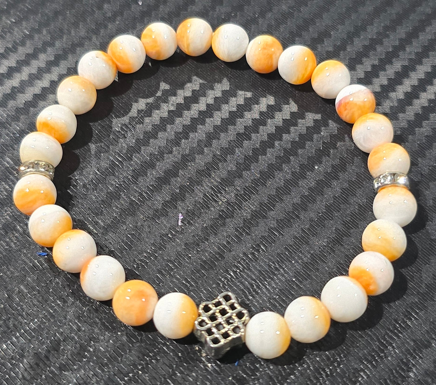 Spiny Oyster Shell 6mm Beaded Bracelet with Silver Toned Spacers – Natural Shell Jewelry