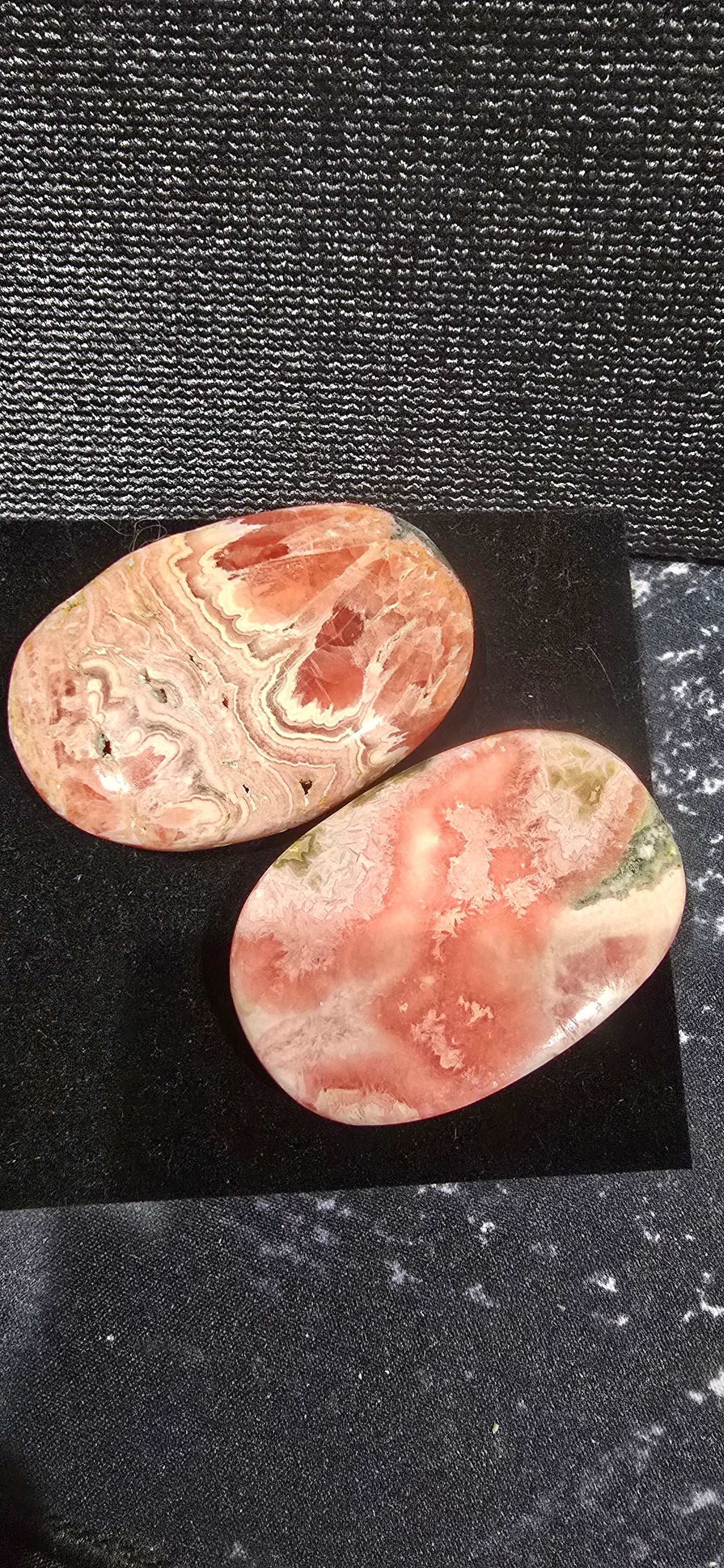 Rhodochrosite Palm Stones – Polished Natural Banded Crystal