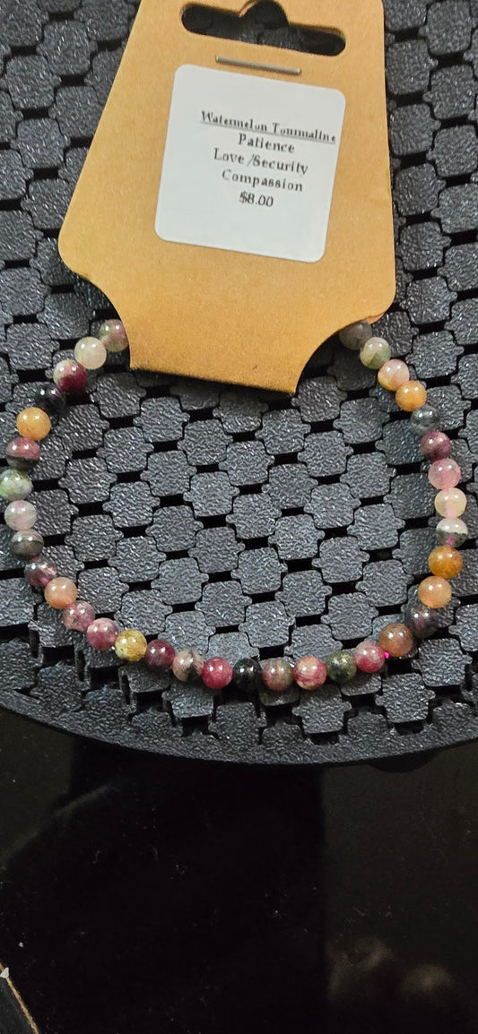 Watermelon Tourmaline  4mm Beaded Bracelet