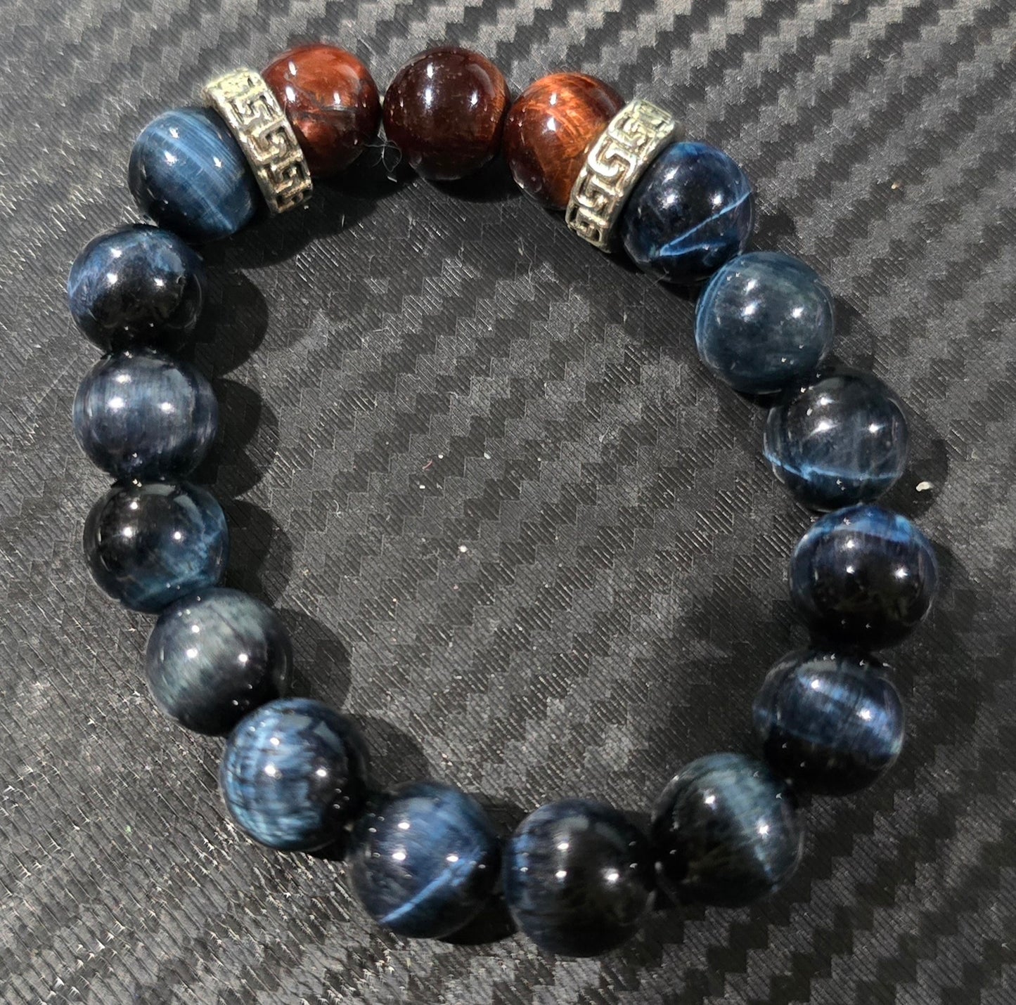 Red & Blue Tiger Eye 10mm Beaded Bracelet – 7" Wrist Size Hand Strung Natural Stone Jewelry