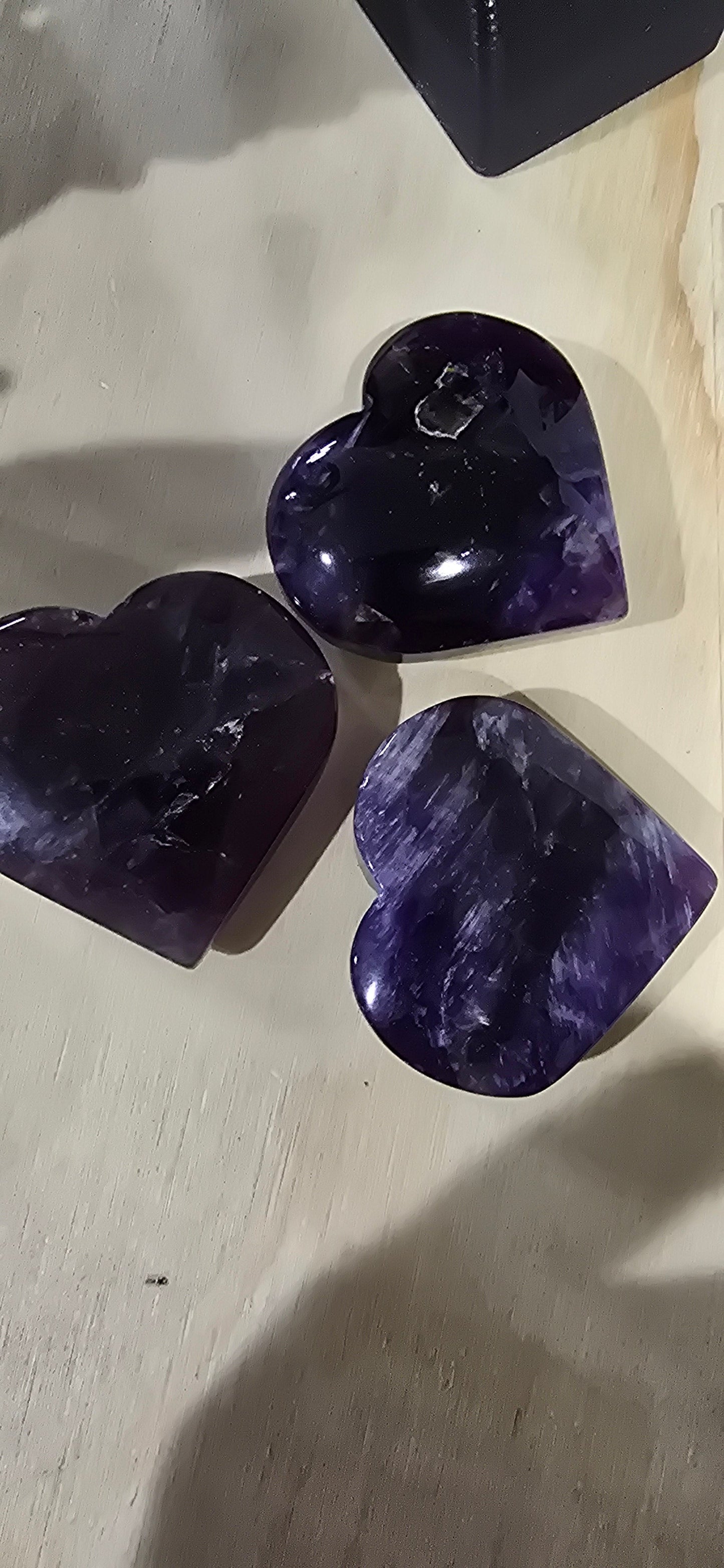 Purple Fluorite Heart Carvings – Natural Mineral Specimen