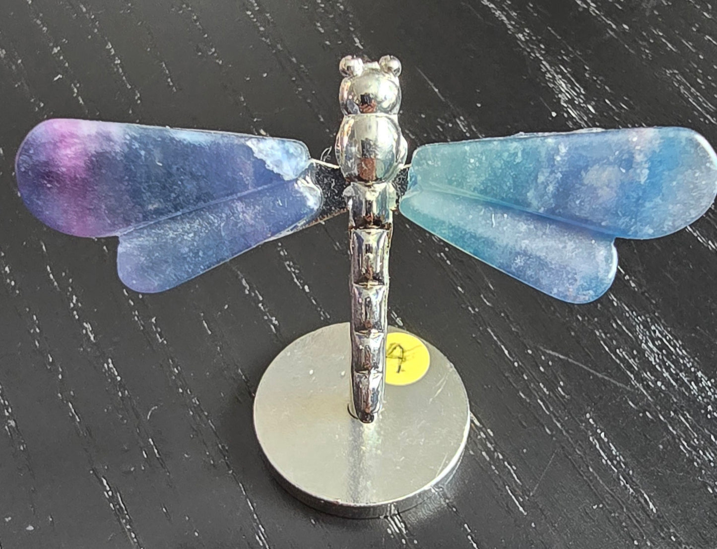 Rainbow Fluorite Dragonfly Wings on Metal Stand specimen - Genuine Nat