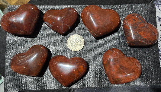 Red Jasper & Hematite Heart Carvings – Polished Natural Stone