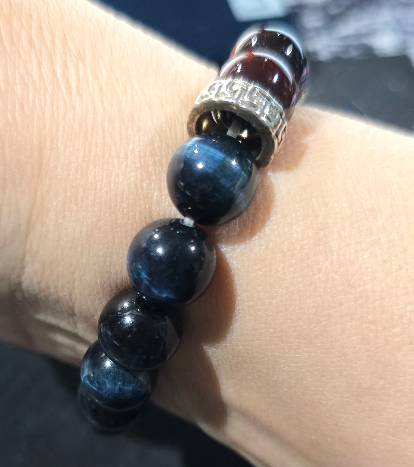 Red & Blue Tiger Eye 10mm Beaded Bracelet – 7" Wrist Size Hand Strung Natural Stone Jewelry