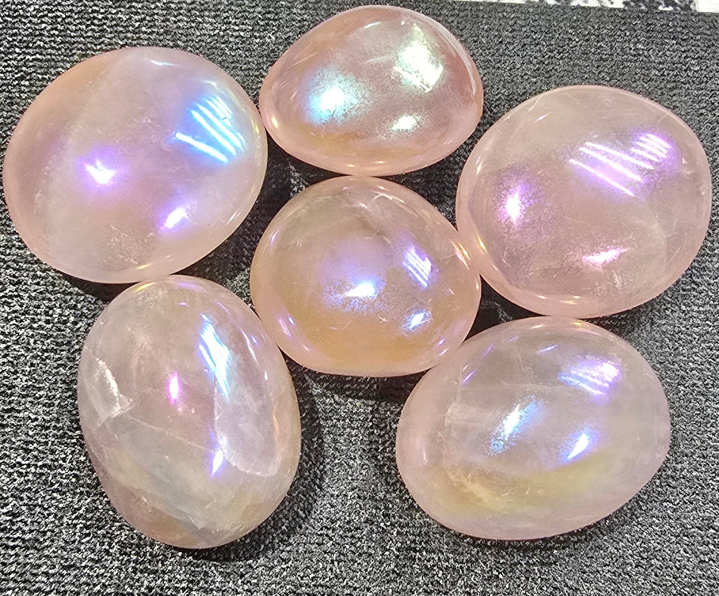 Aura Coated Rose Quartz Palmstones specimen