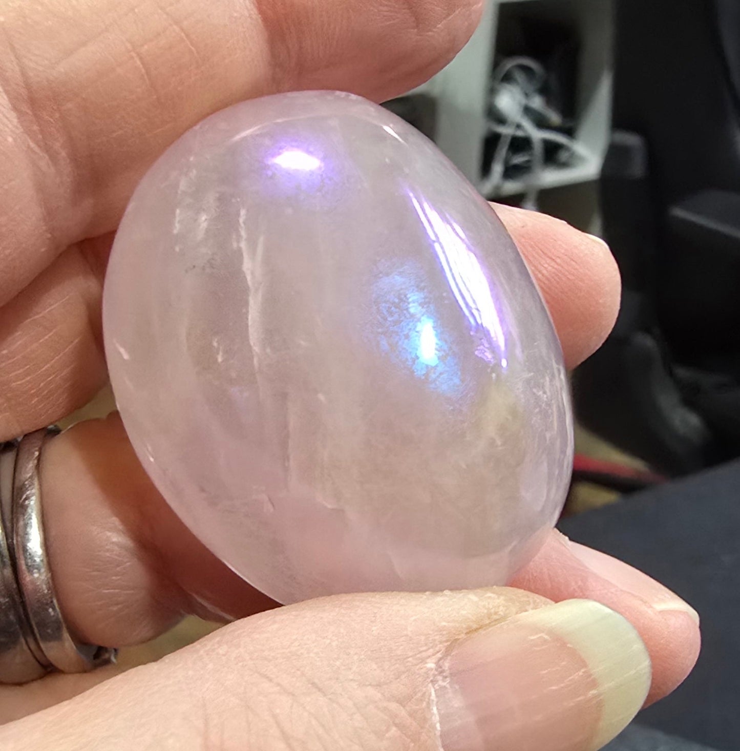 Aura Coated Rose Quartz Palmstones specimen