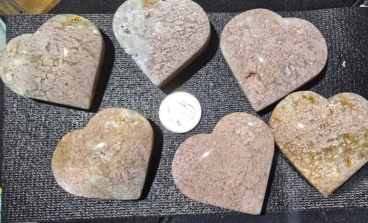 Pink Agate Heart Carvings – Polished Natural Agate