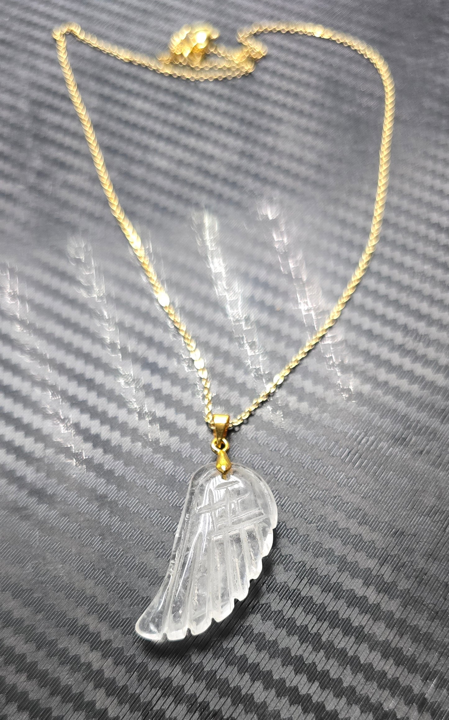 Angel Wing Pendant Necklace on Gold Finished Brass Chain – Natural Stone Jewelry