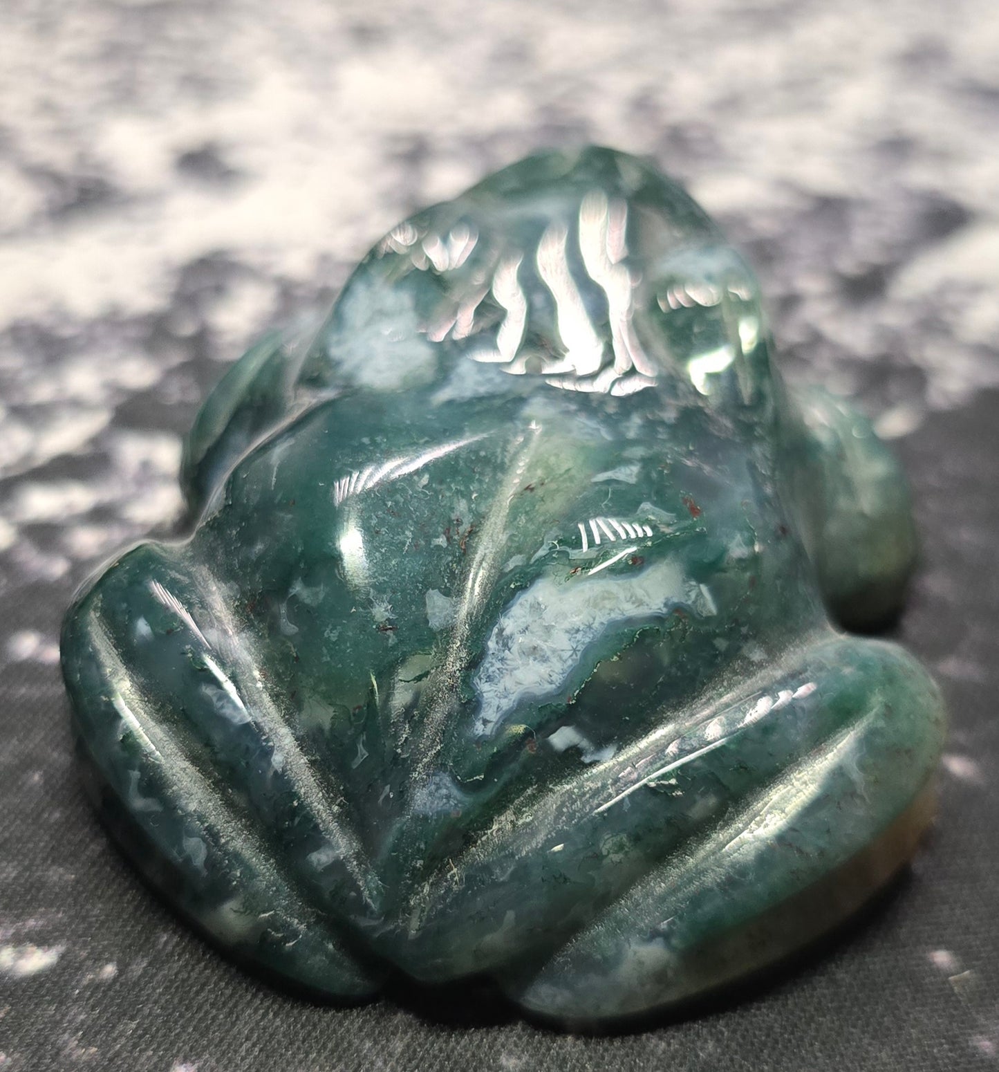 Moss Agate Frog Carvings – Polished Natural Agate