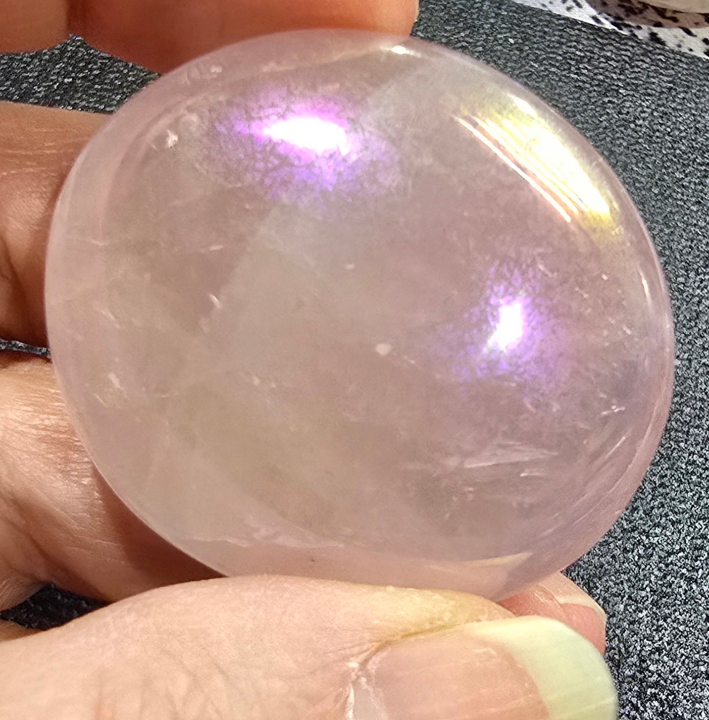 Aura Coated Rose Quartz Palmstones specimen