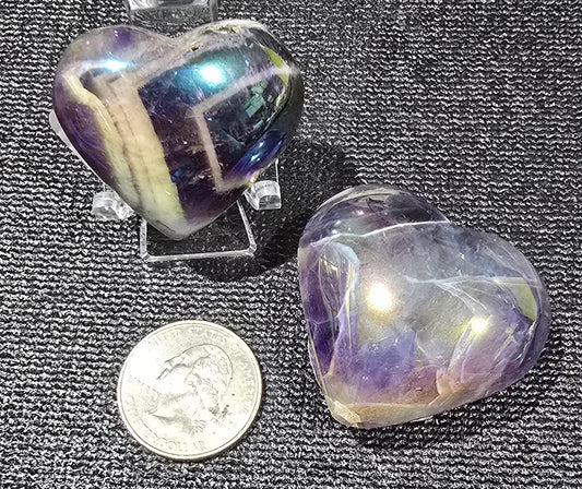 Aura Coated Dream Amethyst Heart Carving – Natural Mineral Specimen