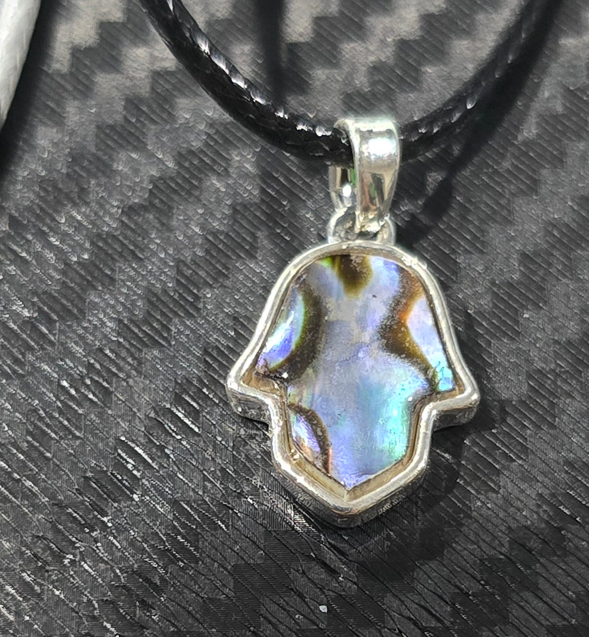 Abalone Shell Hamsa Pendant on Cord Necklace – Natural Shell Jewelry