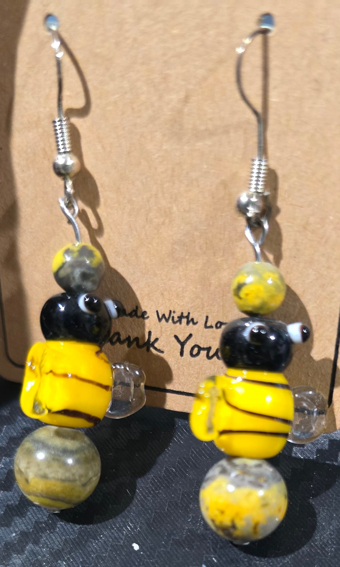 Bumblebee Jasper & Glass Bee Earrings – Hand Crafted Natural Stone Jewelry