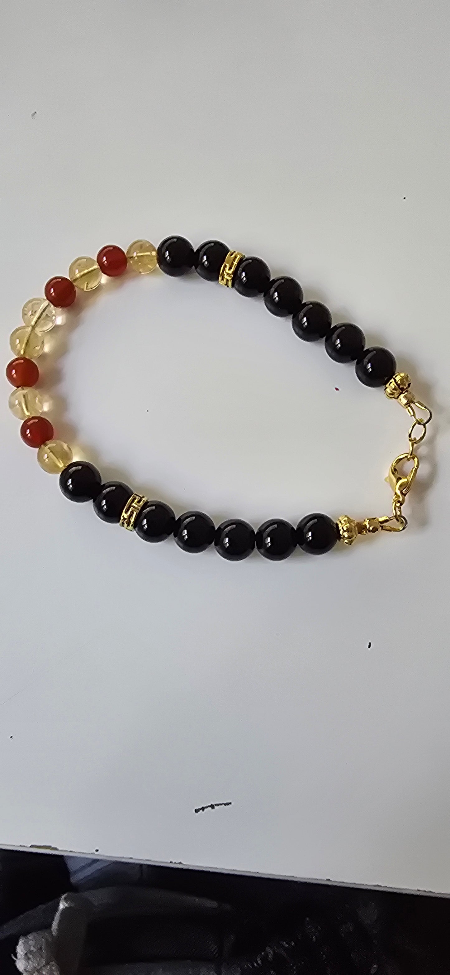 Black Onyx,Carnelian, and Citrine Beaded Bracelet