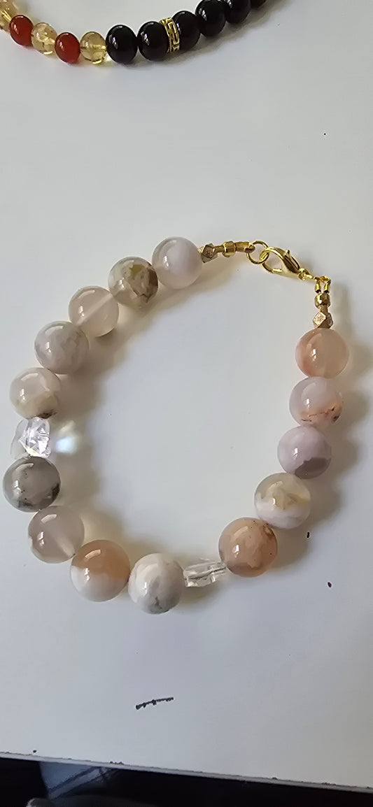 FLOWER AGATE ( CHERRY BLOSSOM) 10mm Beaded bracelet