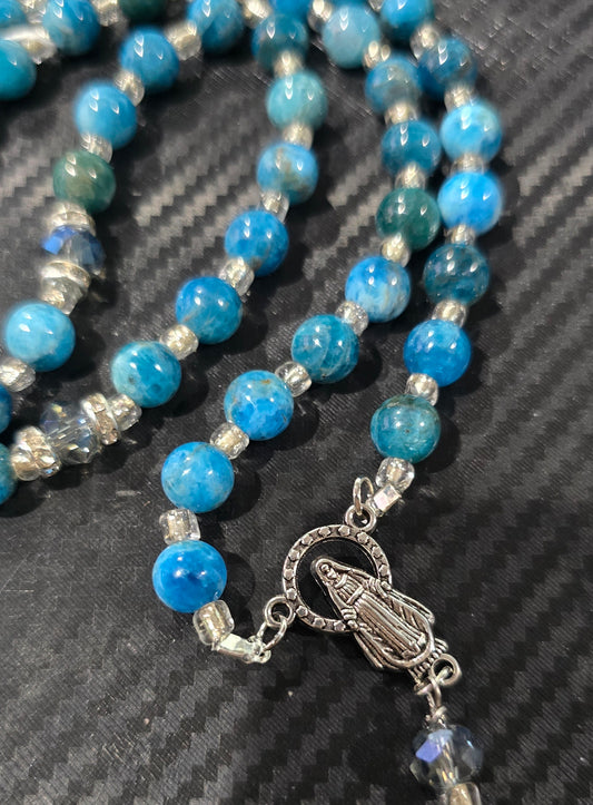 Blue Apatite Rosary Beads 8mm – Hand Strung Natural Stone Jewelry
