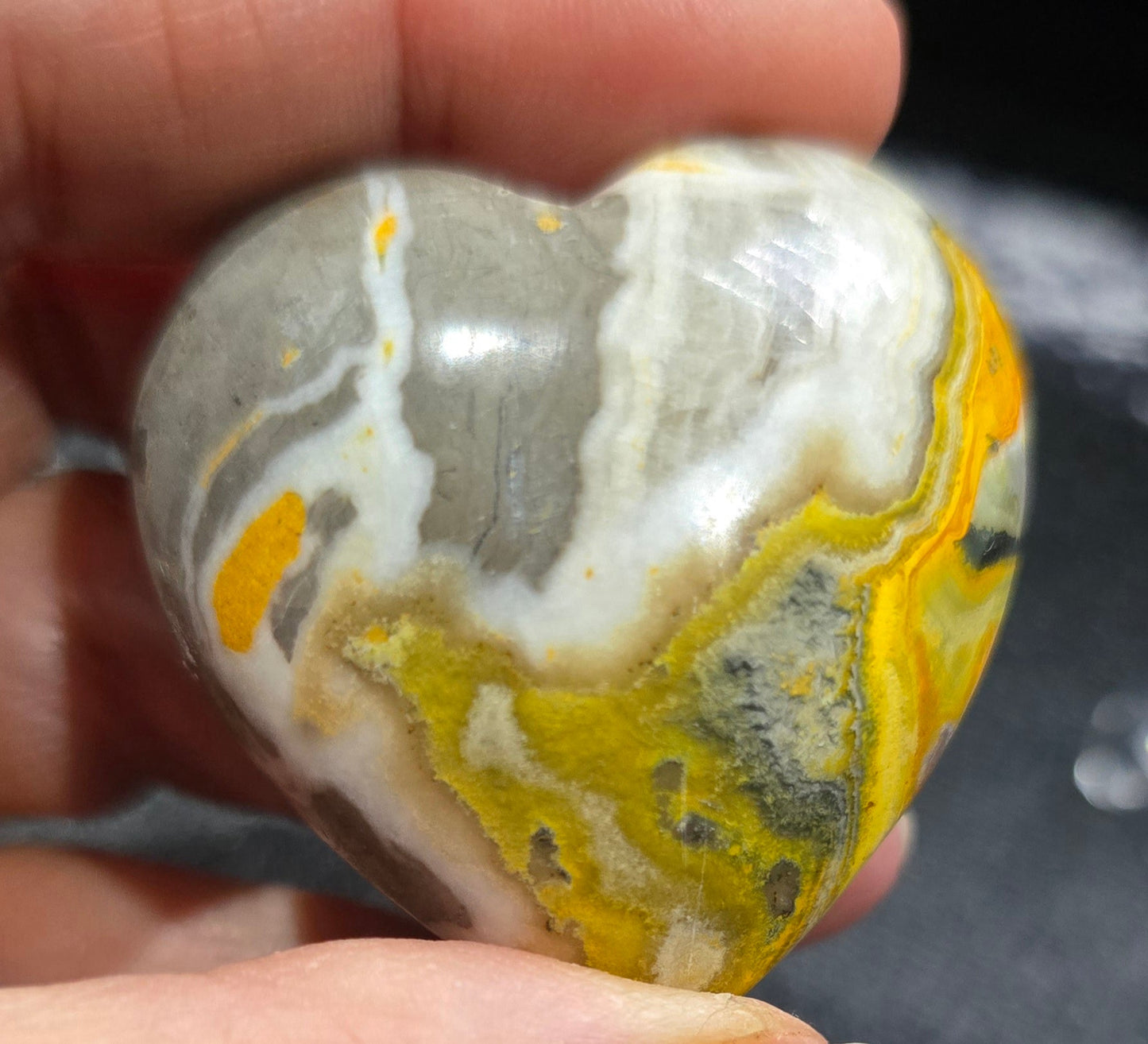 Bumblebee Jasper Heart Carving – Polished Natural Stone