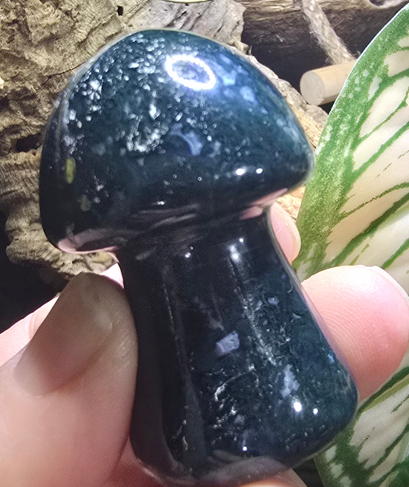 Moss Agate Mushroom Carving
