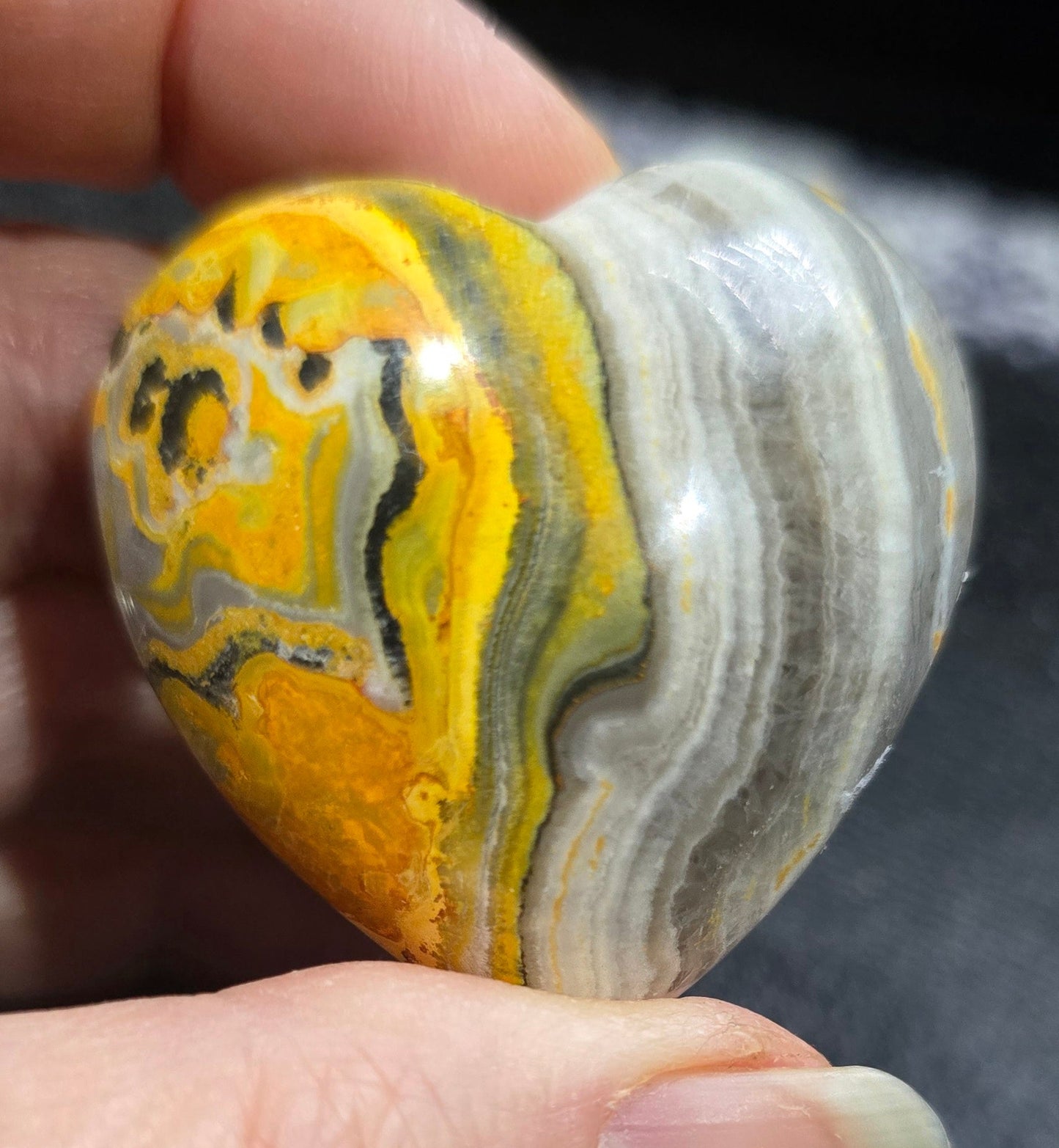 Bumblebee Jasper Heart Carving – Polished Natural Stone