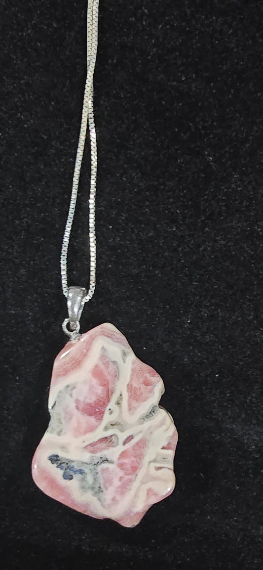 Rhodochrosite Pendant with Chain – #925 Sterling Silver