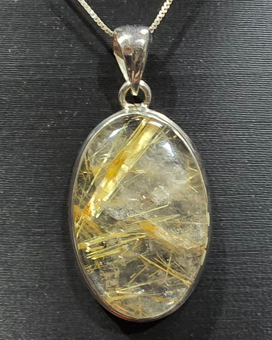 Gold Rutile Pendant with Chain – #925 Sterling Silver