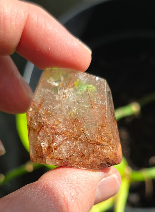 Polished Copper Rutilated Quartz Free-Form with natural rutile inclusions