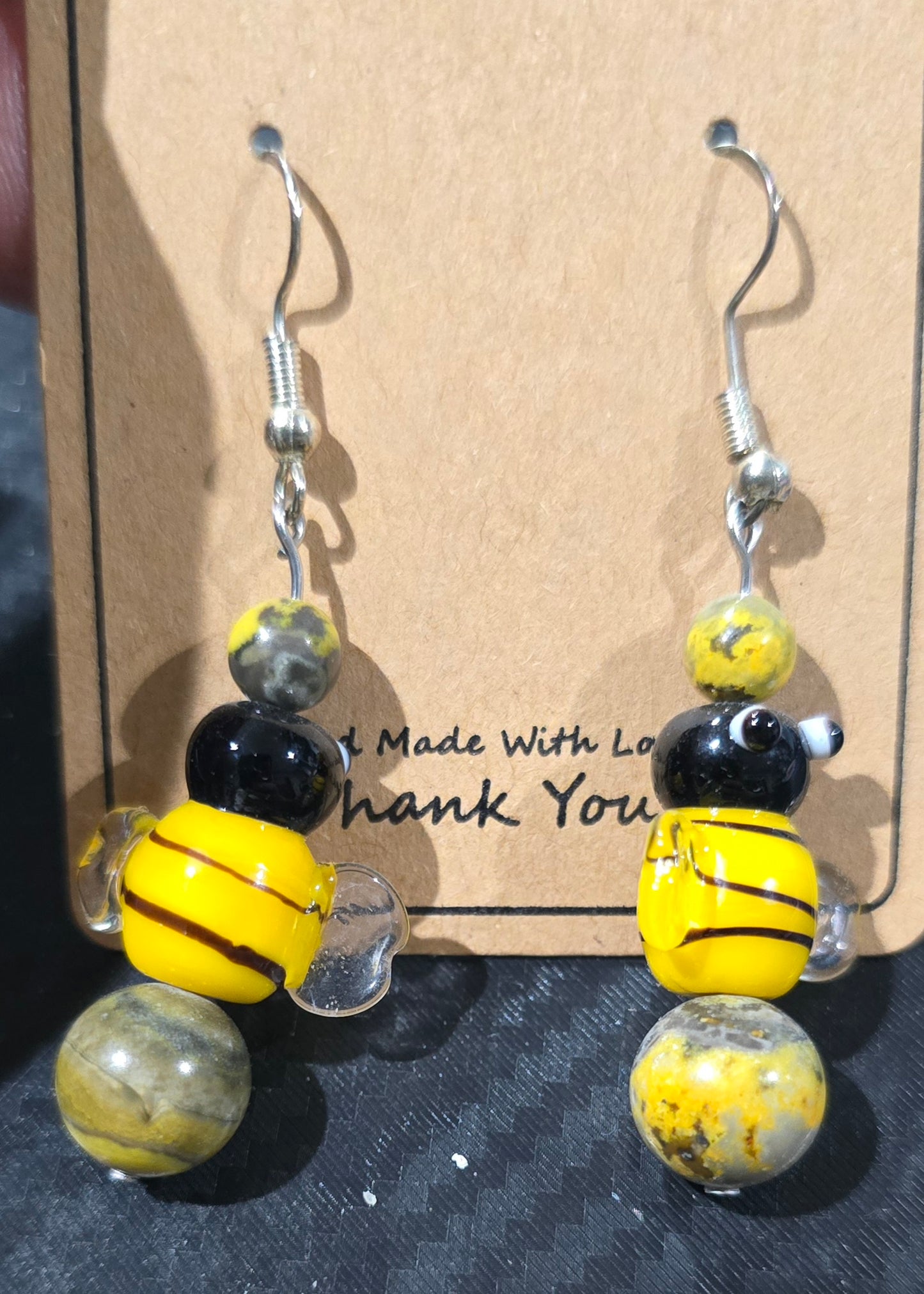 Bumblebee Jasper & Glass Bee Earrings – Hand Crafted Natural Stone Jewelry
