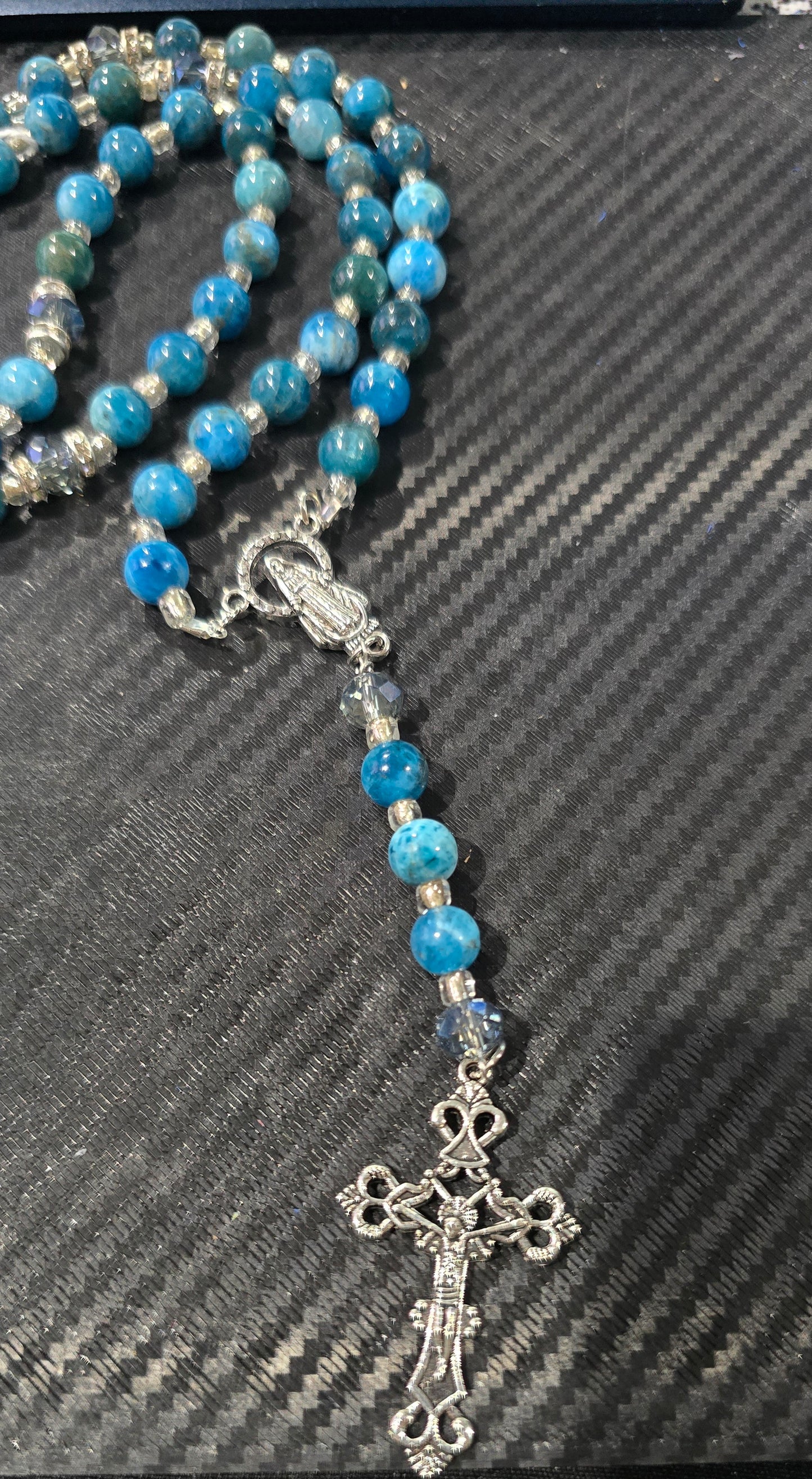 Blue Apatite Rosary Beads 8mm – Hand Strung Natural Stone Jewelry