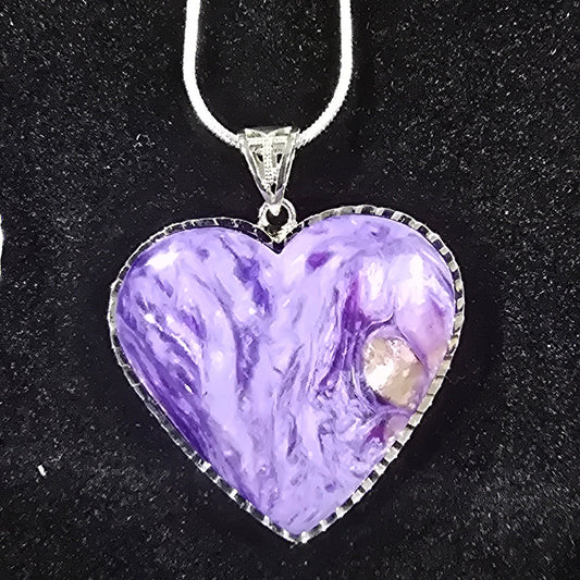 Charoite Heart Pendant on 18" Silver Plated Copper Necklace – Natural Stone Jewelry