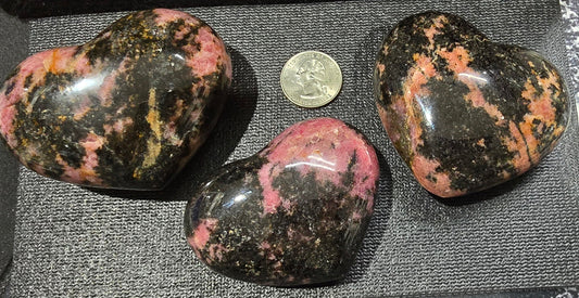 Rhodonite Heart Carvings – Natural Mineral Specimen