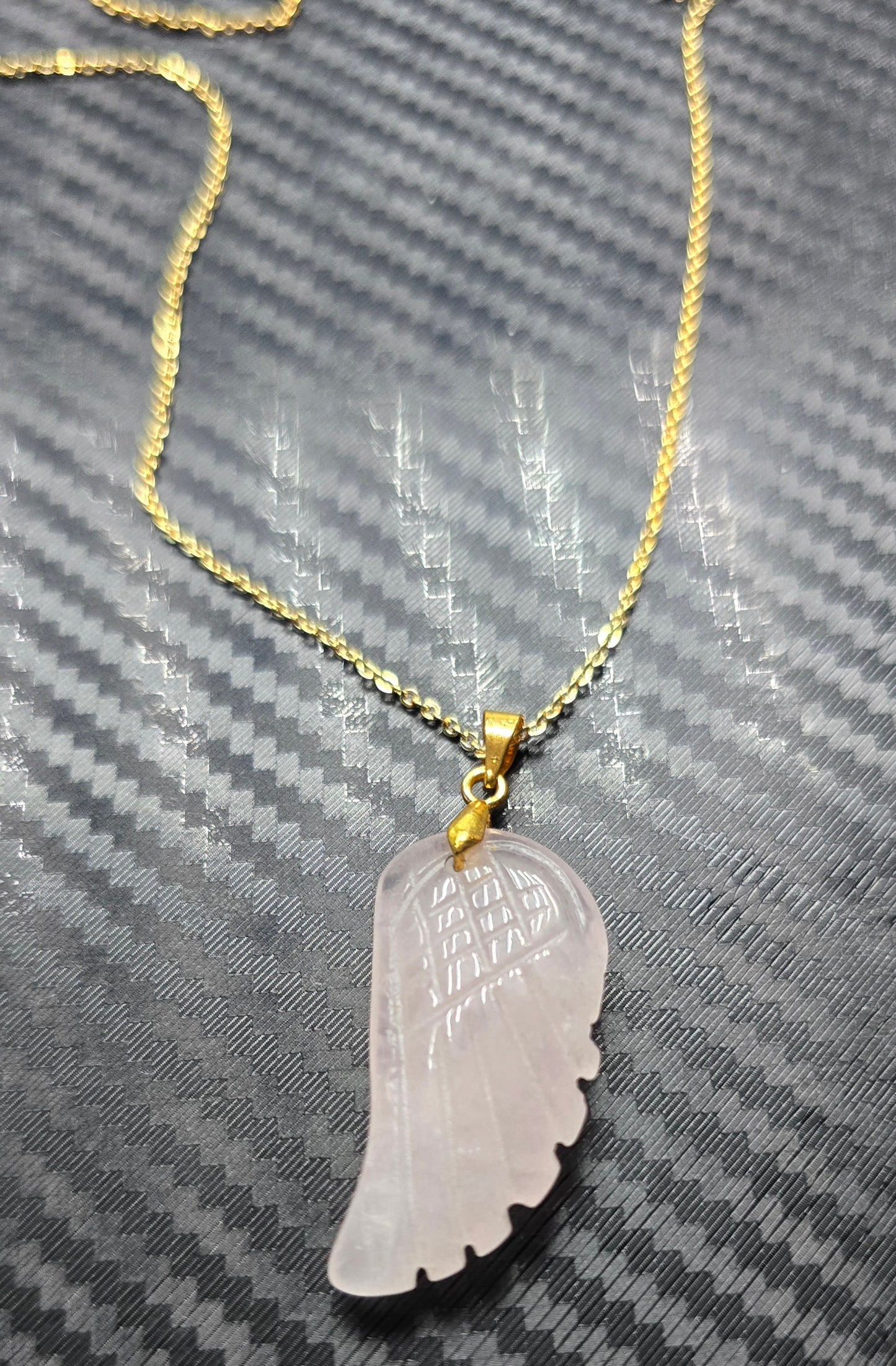 Angel Wing Pendant Necklace on Gold Finished Brass Chain – Natural Stone Jewelry