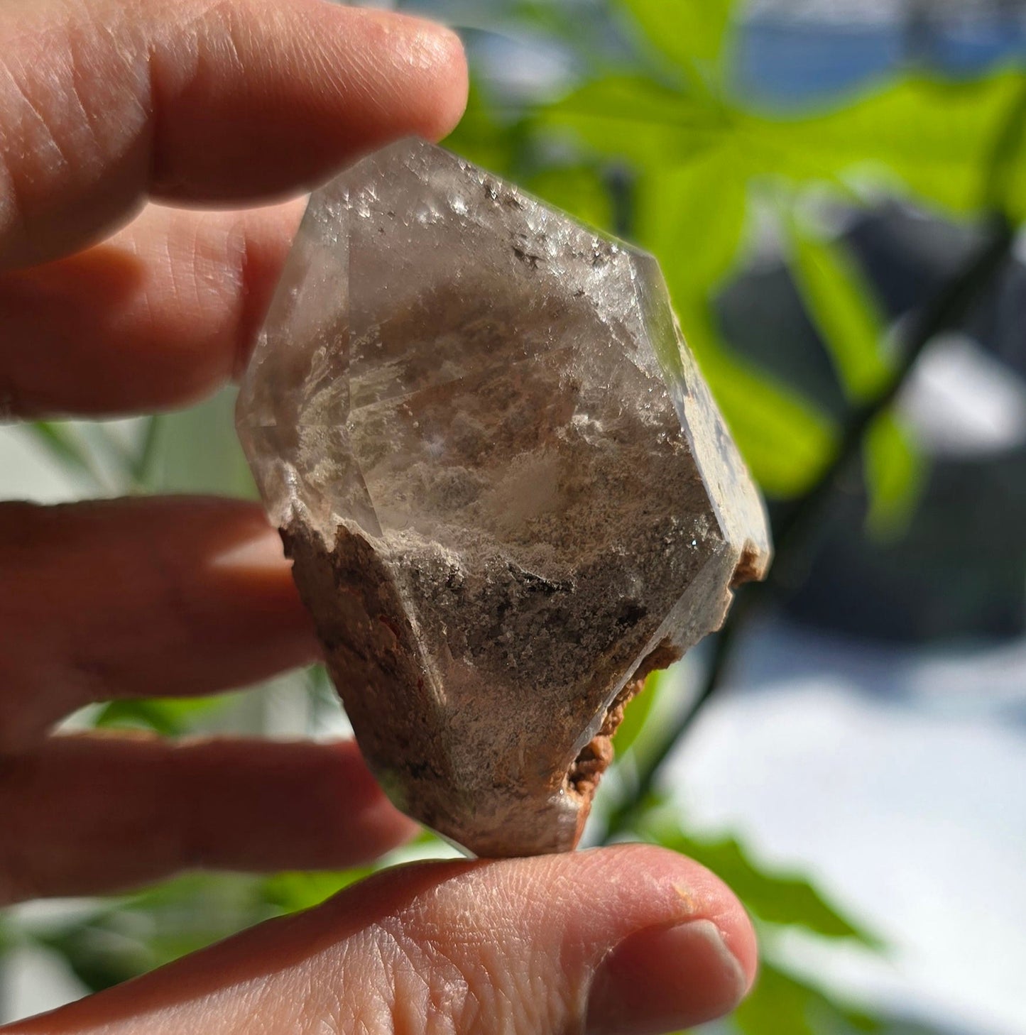 Garden Quartz Free-Form Natural Lodolite Crystal displayed against a natural background