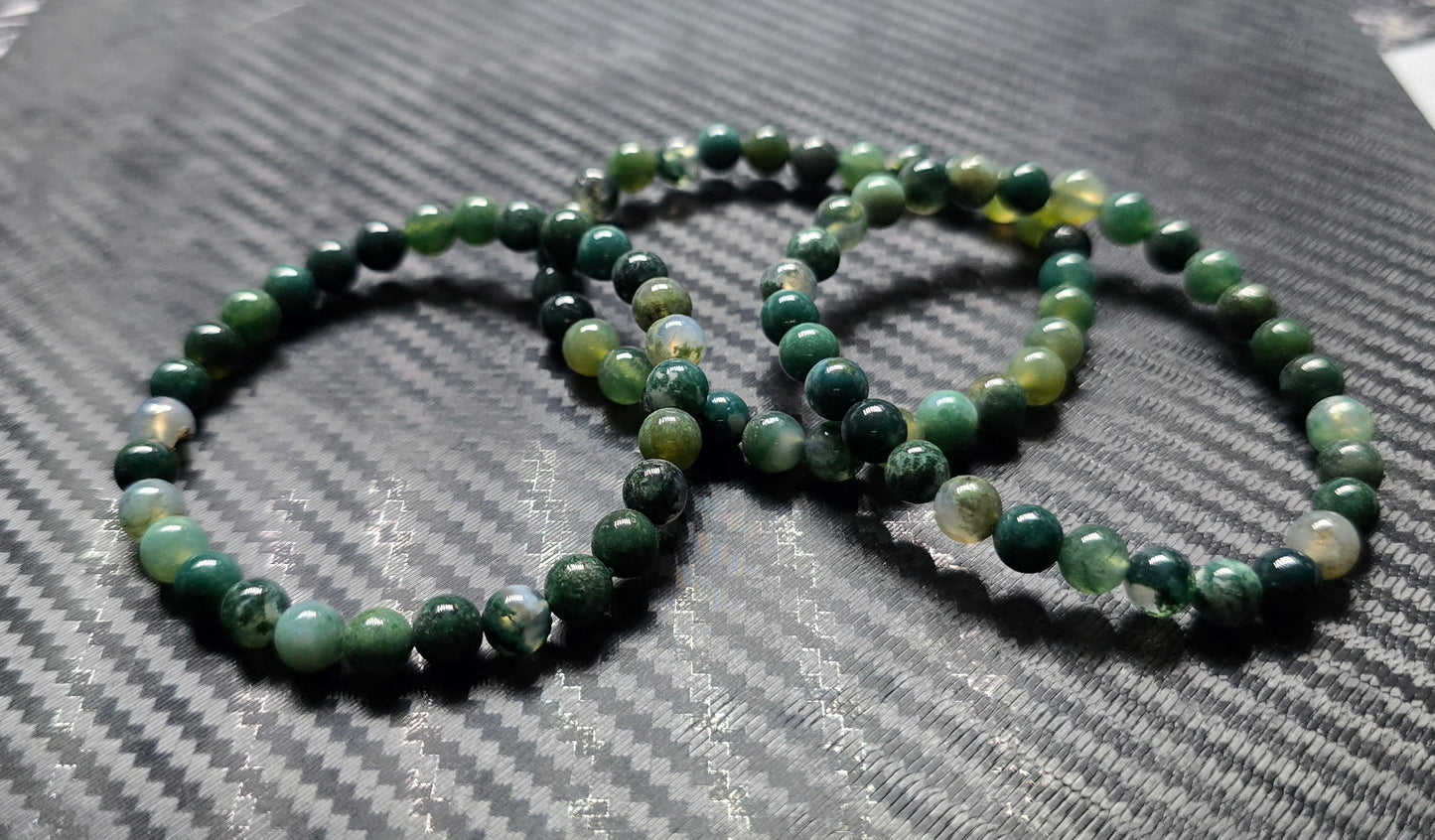 Moss Agate 6mm Beaded Bracelets – Natural Stone Jewelry