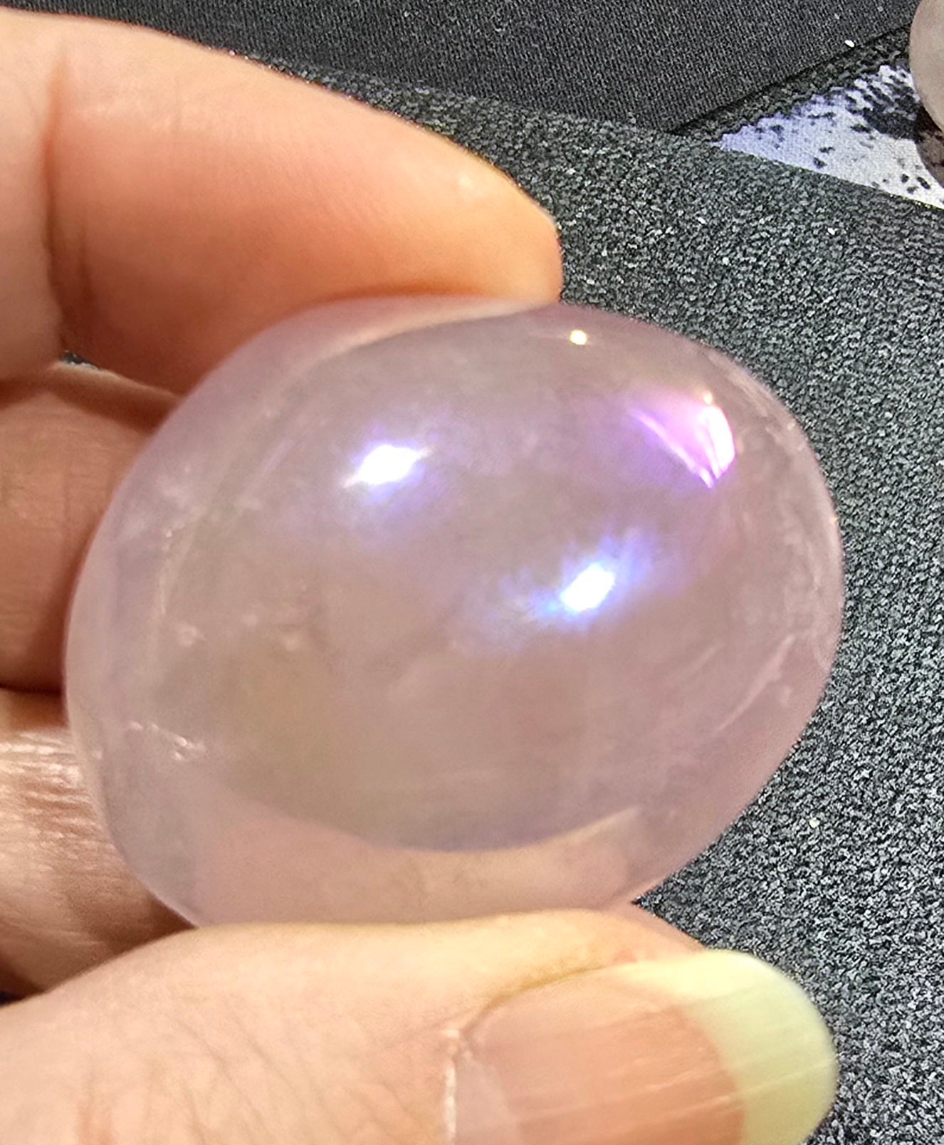 Aura Coated Rose Quartz Palmstones specimen