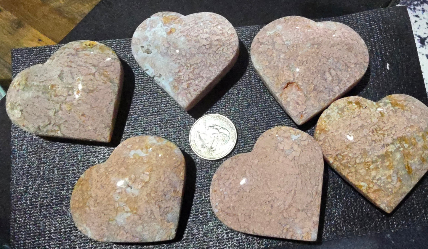 Pink Agate Heart Carvings – Polished Natural Agate
