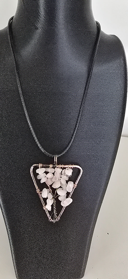 Rose Quartz tree of life chip necklace