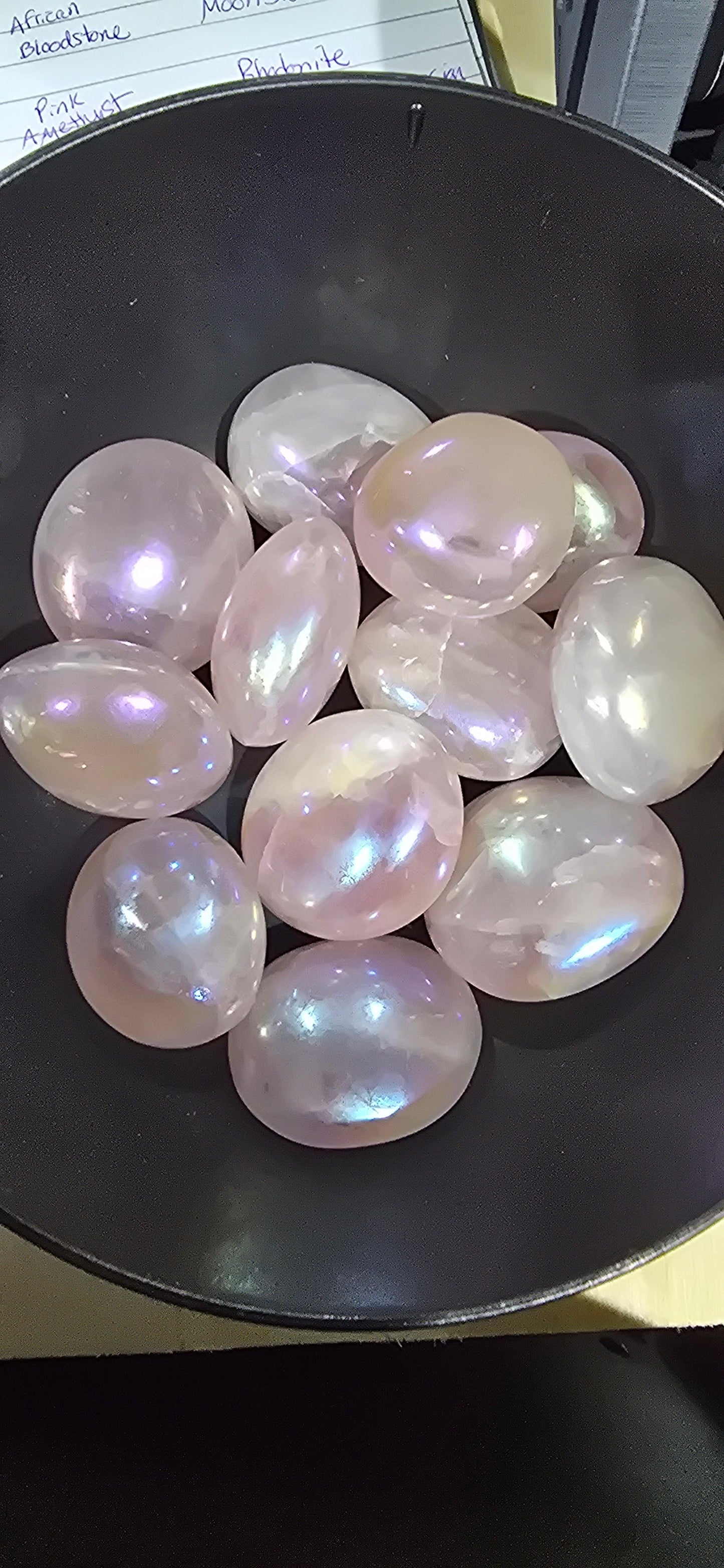 Aura Coated Rose Quartz Palmstones specimen