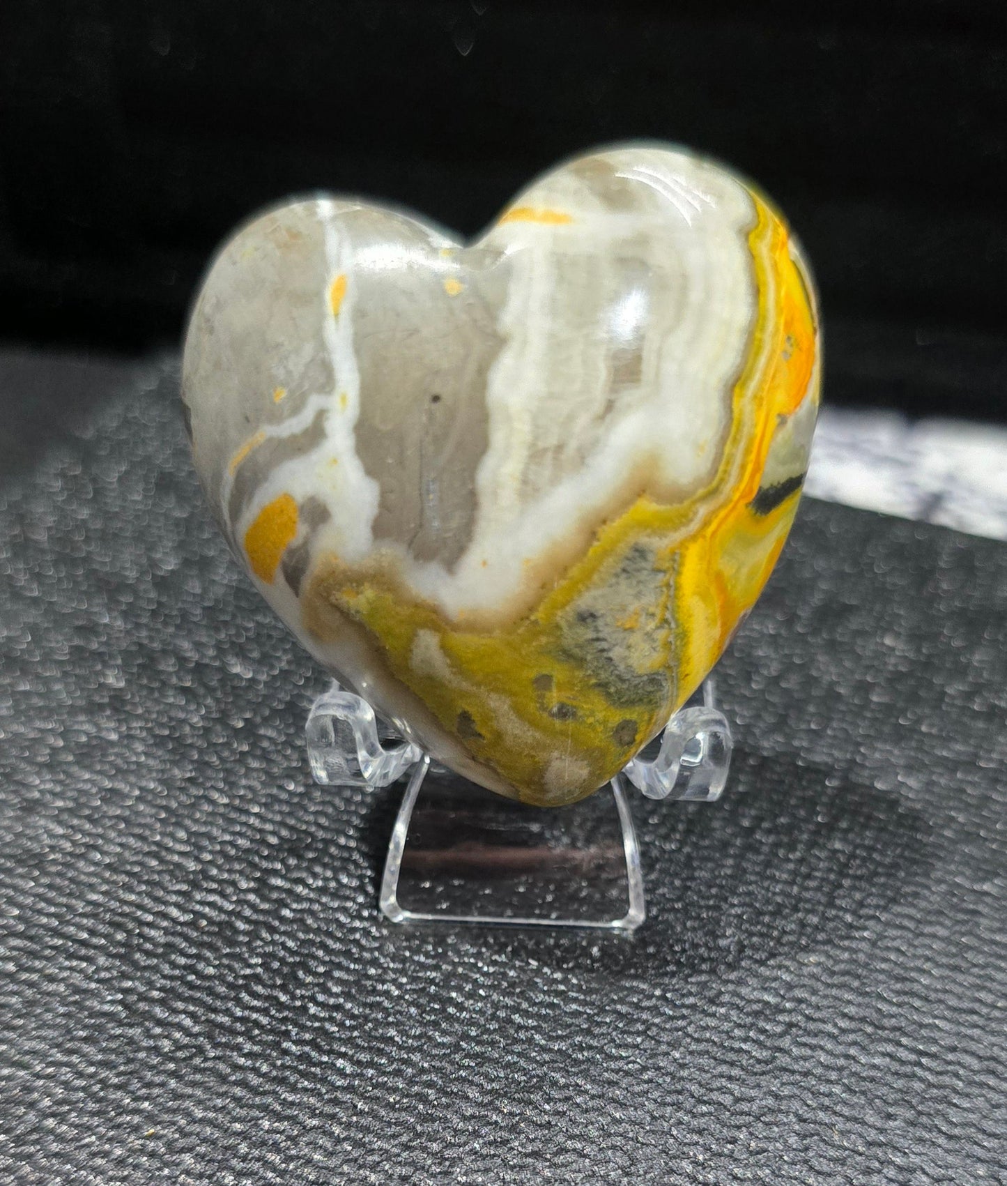 Bumblebee Jasper Heart Carving – Polished Natural Stone