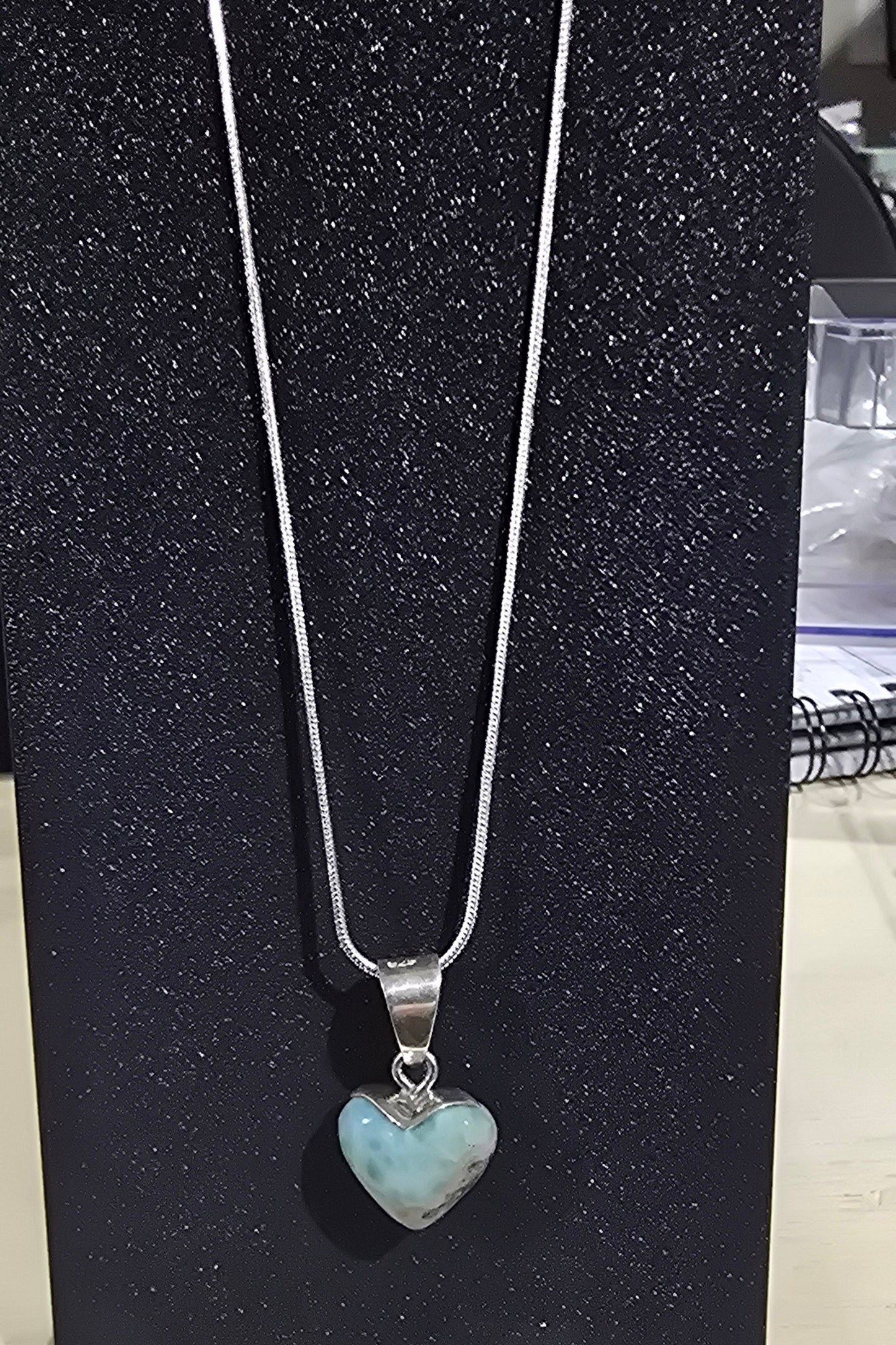 Larimar Heart Pendant on 18" Silver Plated Copper Necklace – Natural Stone Jewelry