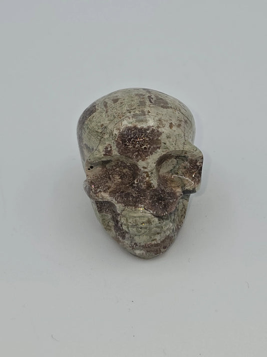 Green Flower Jasper Skull carving